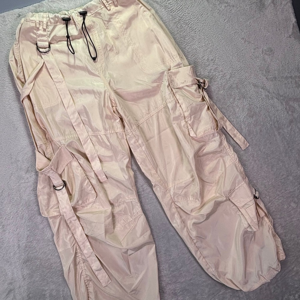 L.A. Hearts Womens Cargo Pants Size M Cream Techwear Bungee‎ Waist MB7132